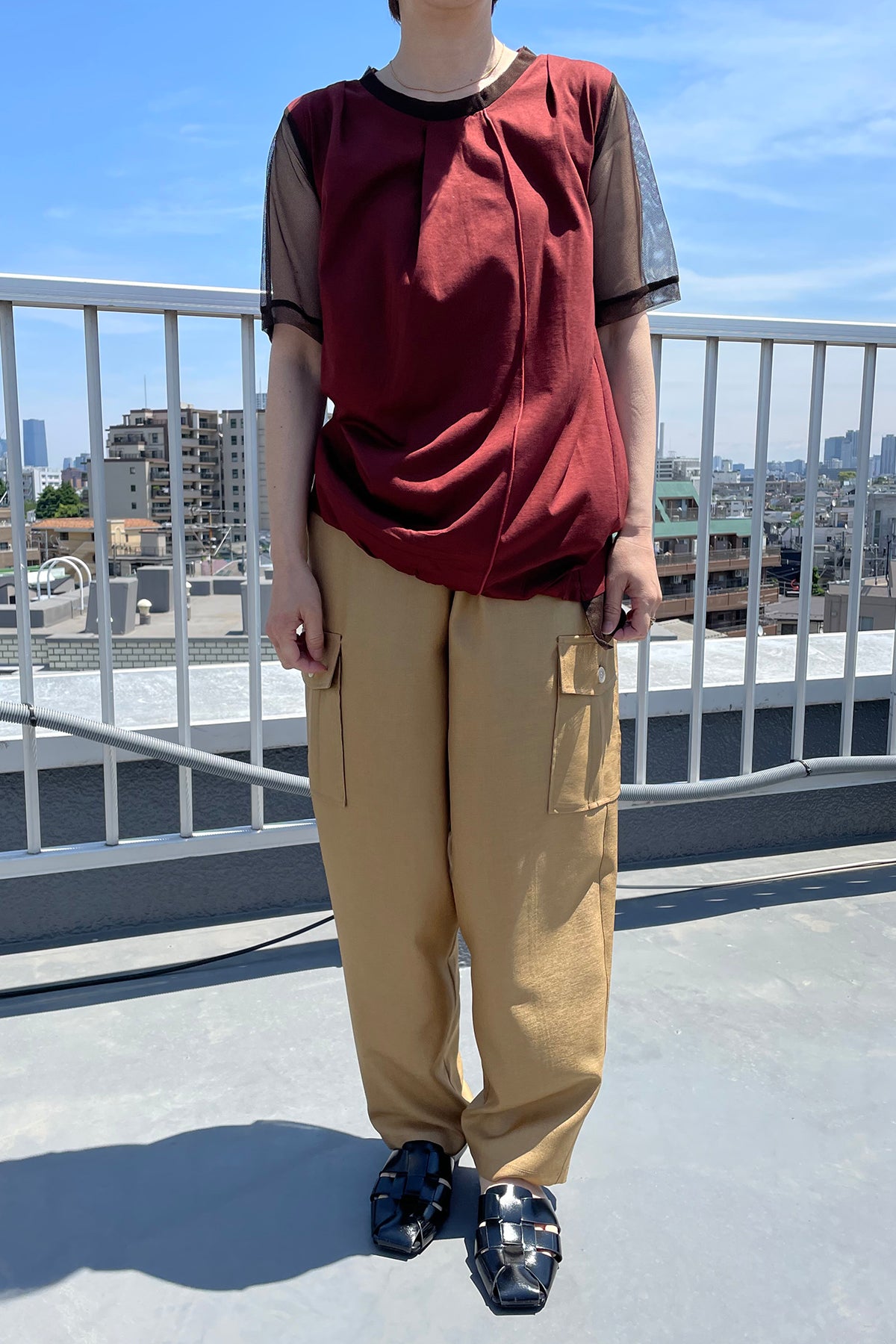 ギザリヨセル天竺×チュールランダムタックカットソー