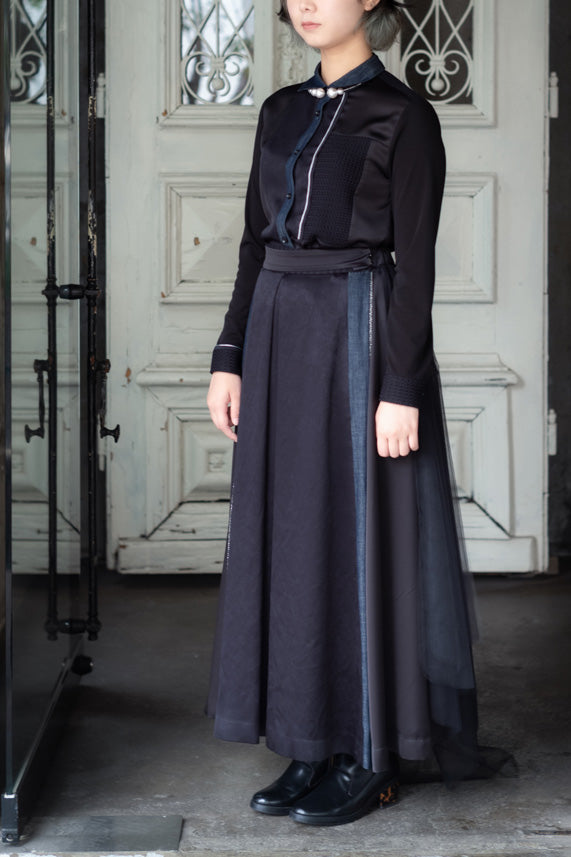 Sample SALE サイドデニムサテンロングスカート