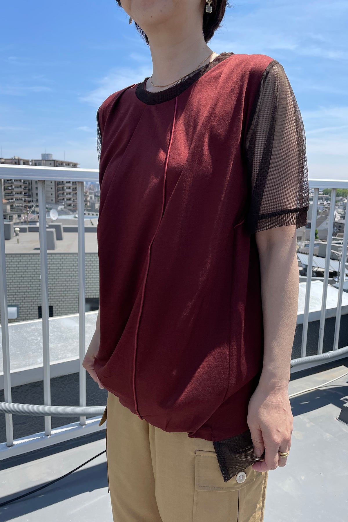 ギザリヨセル天竺×チュールランダムタックカットソー